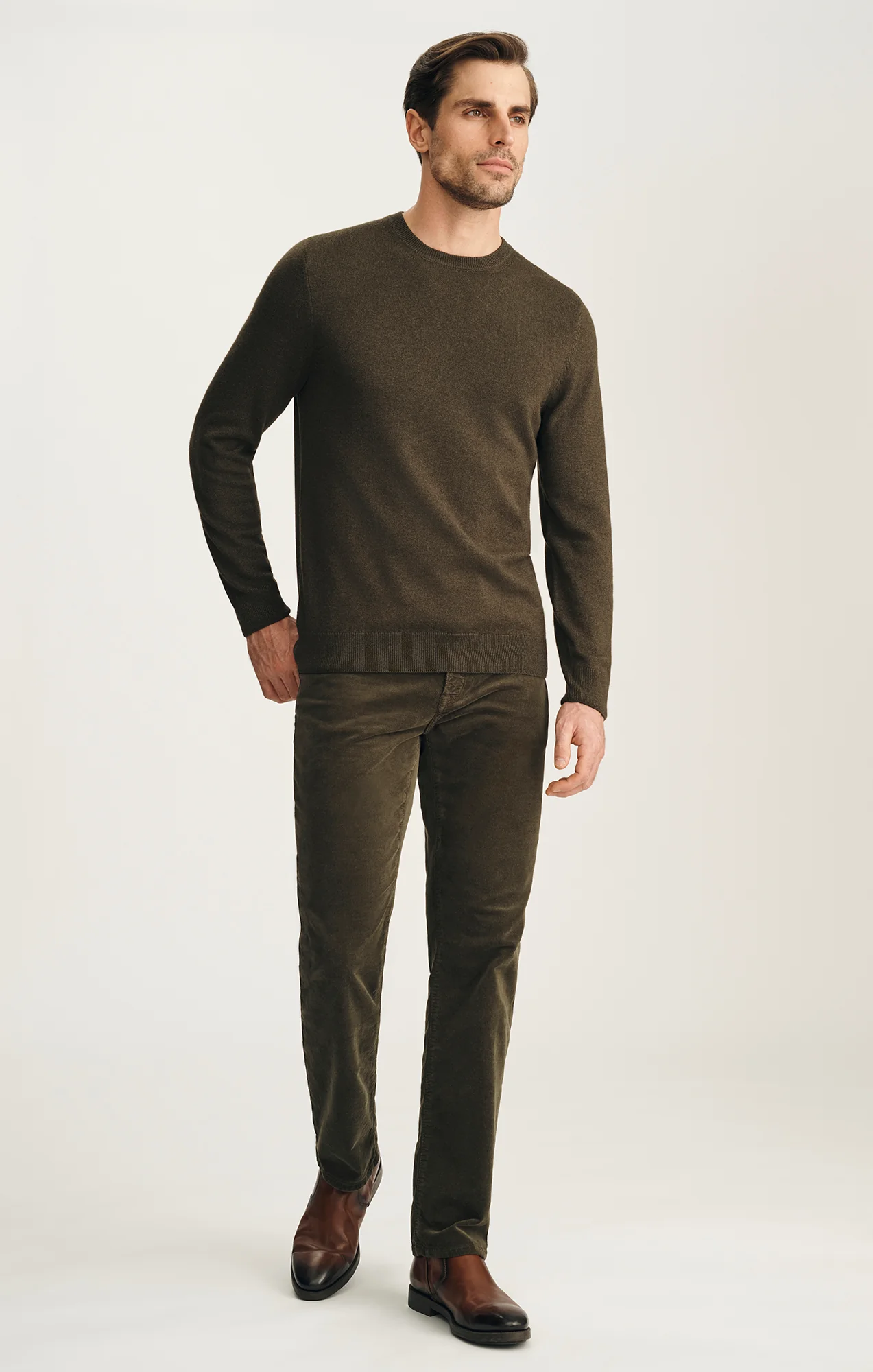 Cashmere Crew Neck Sweater In Khaki - Image 4