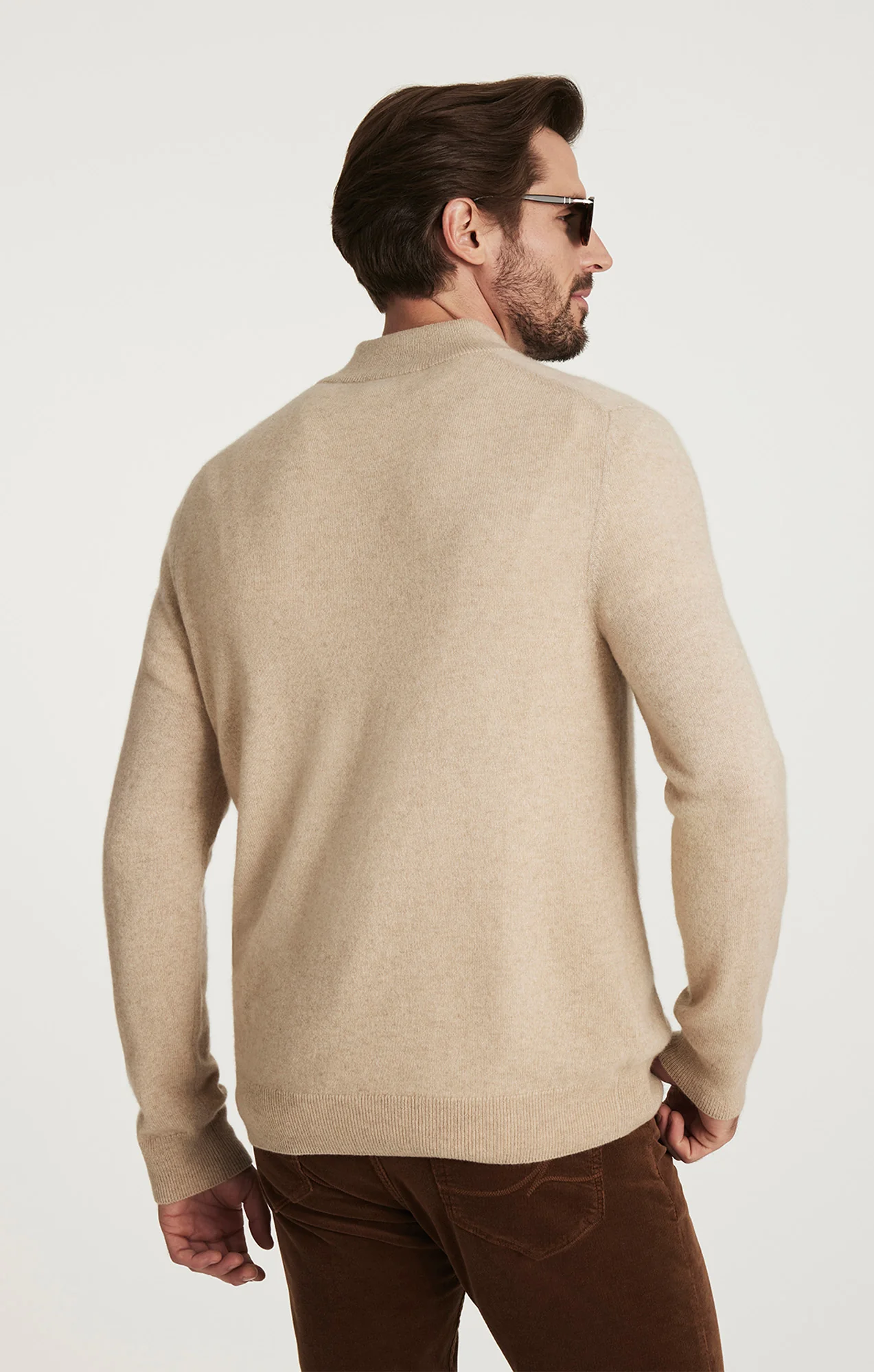 Cashmere Quarter Zip Sweater In Beige - Image 3