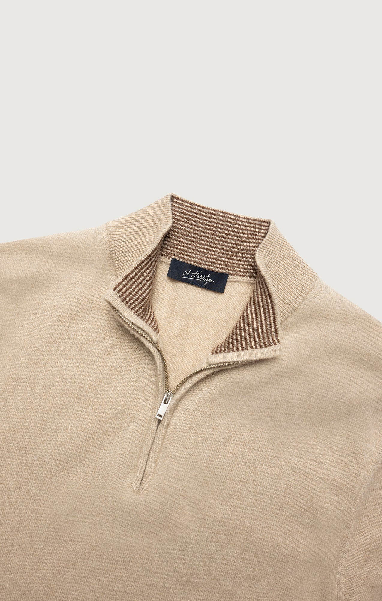 Cashmere Quarter Zip Sweater In Beige - Image 7