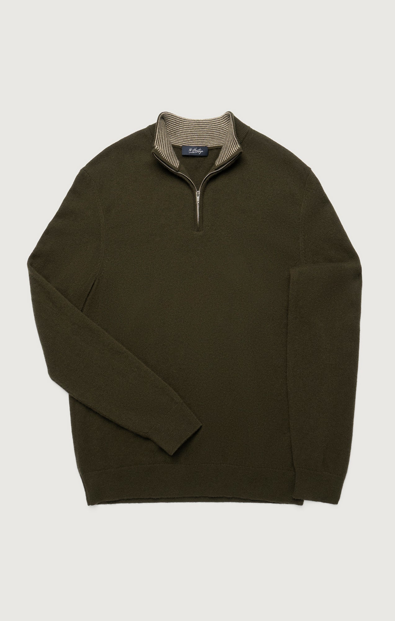 Cashmere Quarter Zip Sweater In Khaki - Image 6