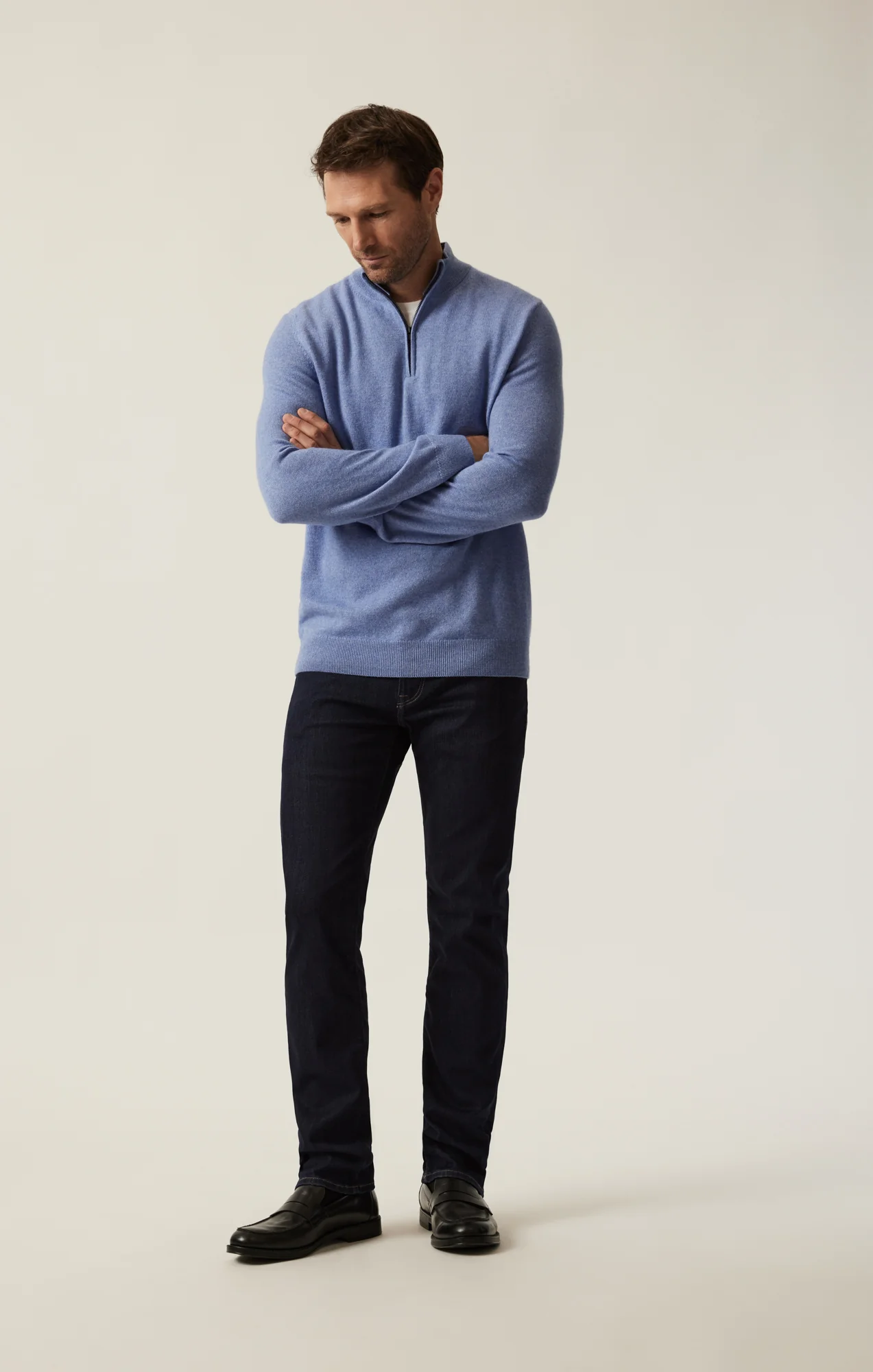 Cashmere Quarter Zip Sweater In Skipper Blue - Image 7