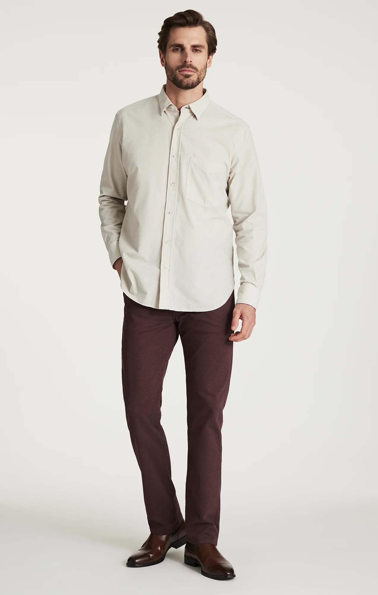 Corduroy Pocket Shirt in Beige - Image 3