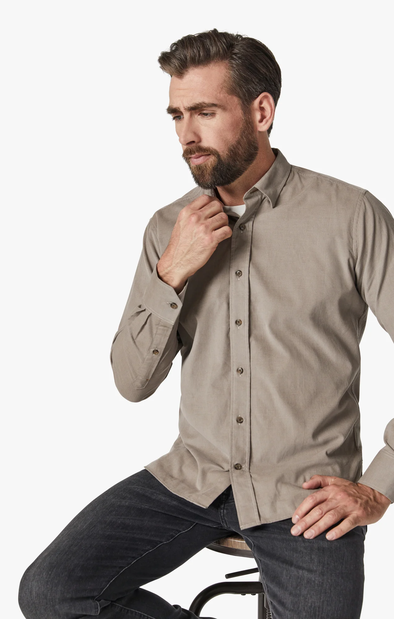 Corduroy Shirt In Beige - Image 8