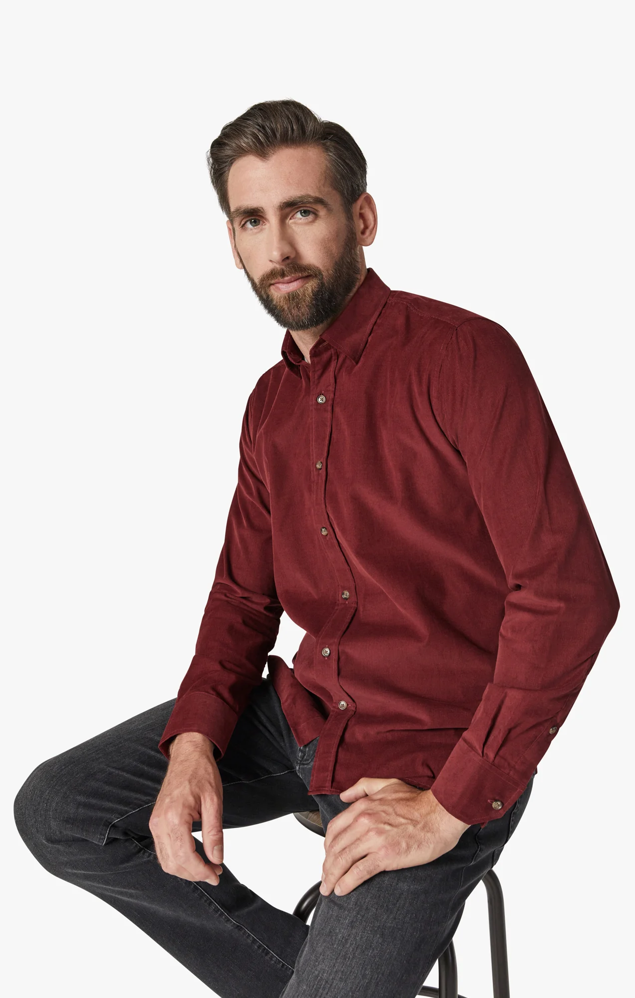 Corduroy Shirt In Bordeaux - Image 7