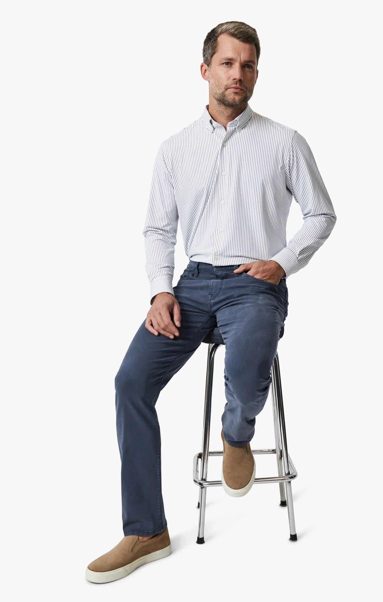 Courage Straight Leg Pants In Dark Denim Twill - Image 6