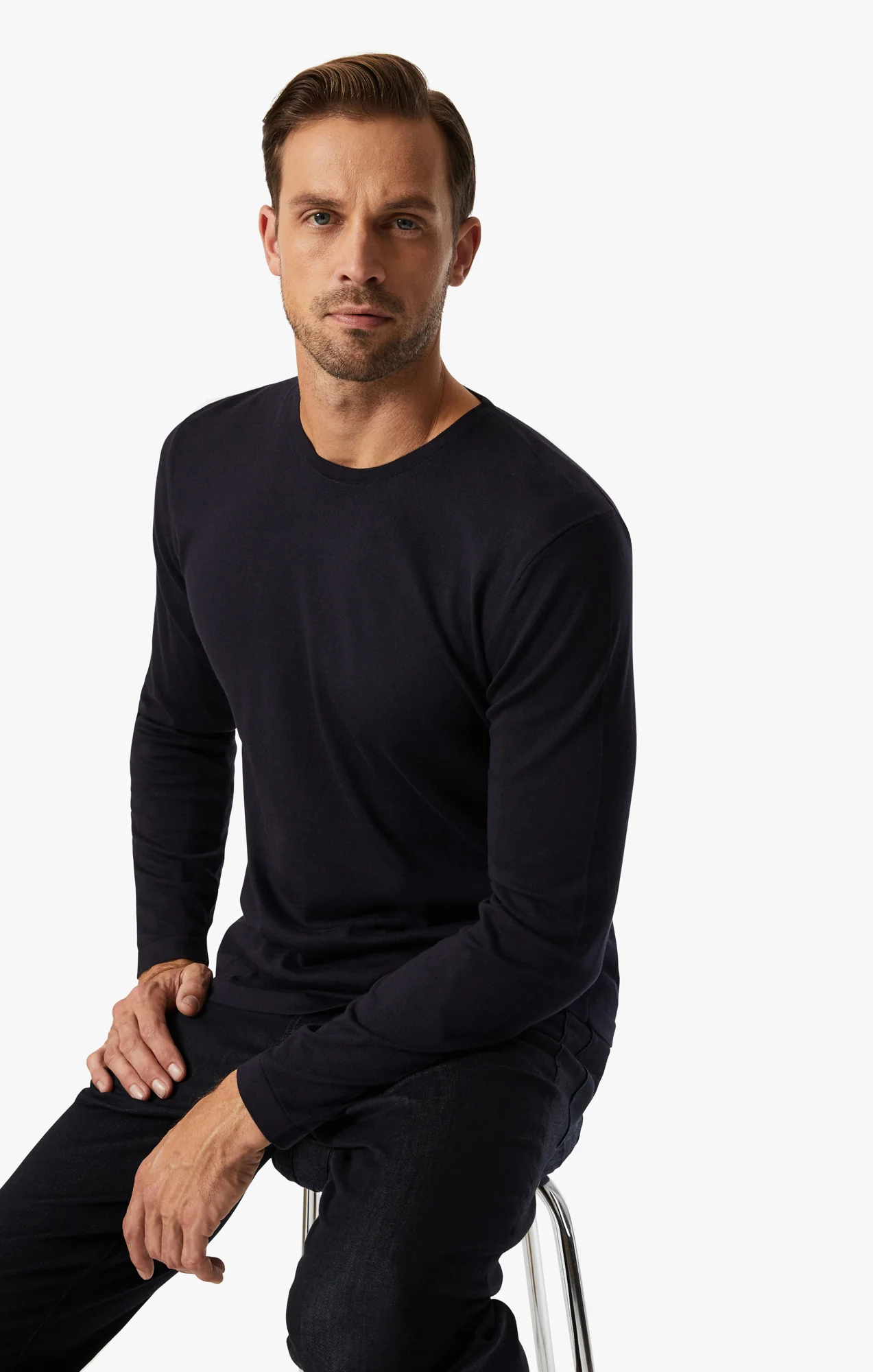 Crew Neck Sweater In Navy - Image 7