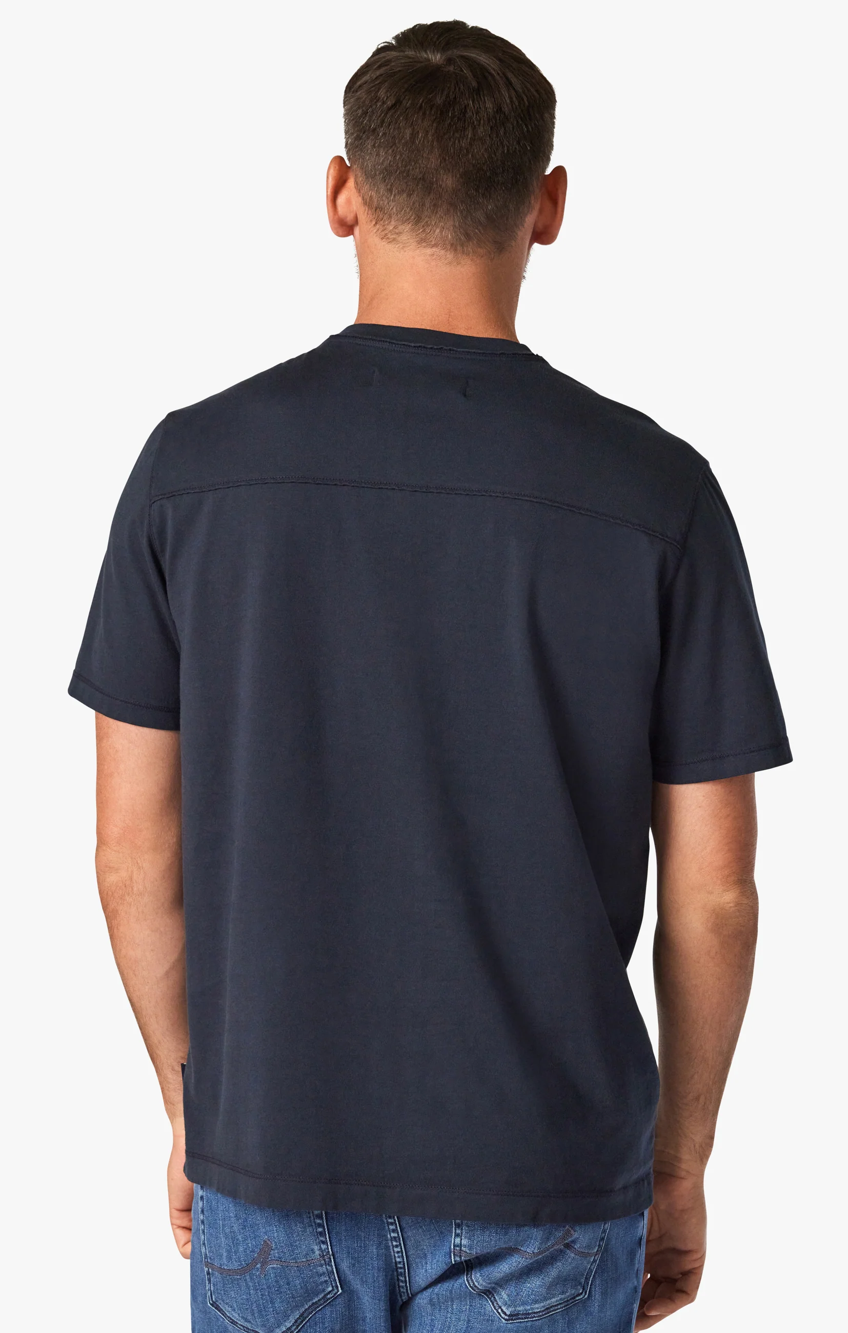 Deconstructed V-Neck T-Shirt in Dark Navy - Image 3