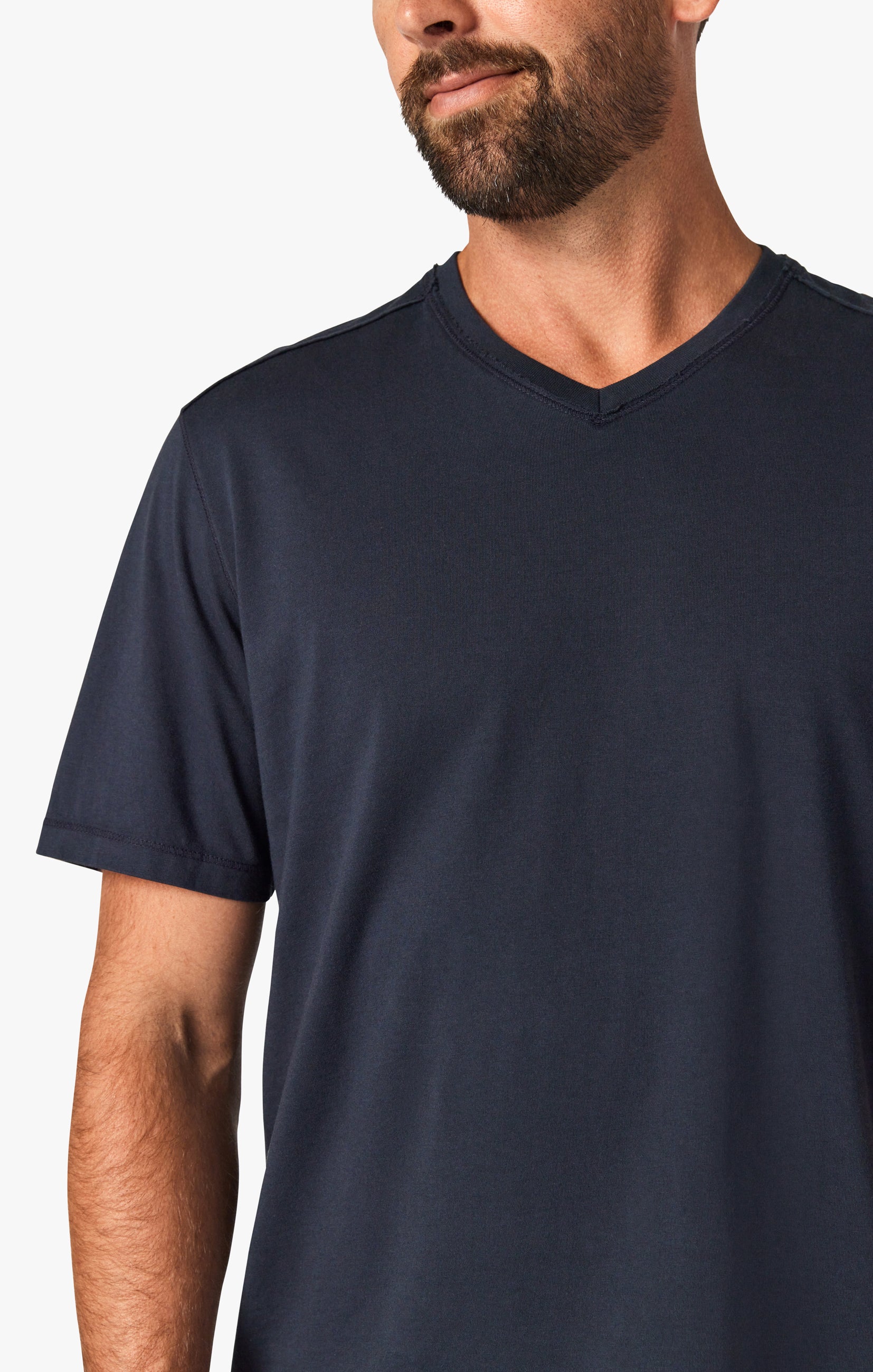 Deconstructed V-Neck T-Shirt in Dark Navy - Image 4
