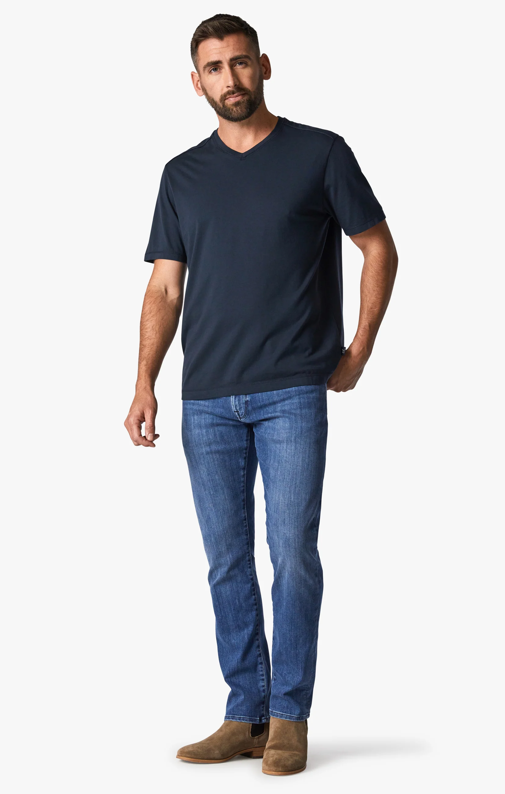 Deconstructed V-Neck T-Shirt in Dark Navy - Image 6
