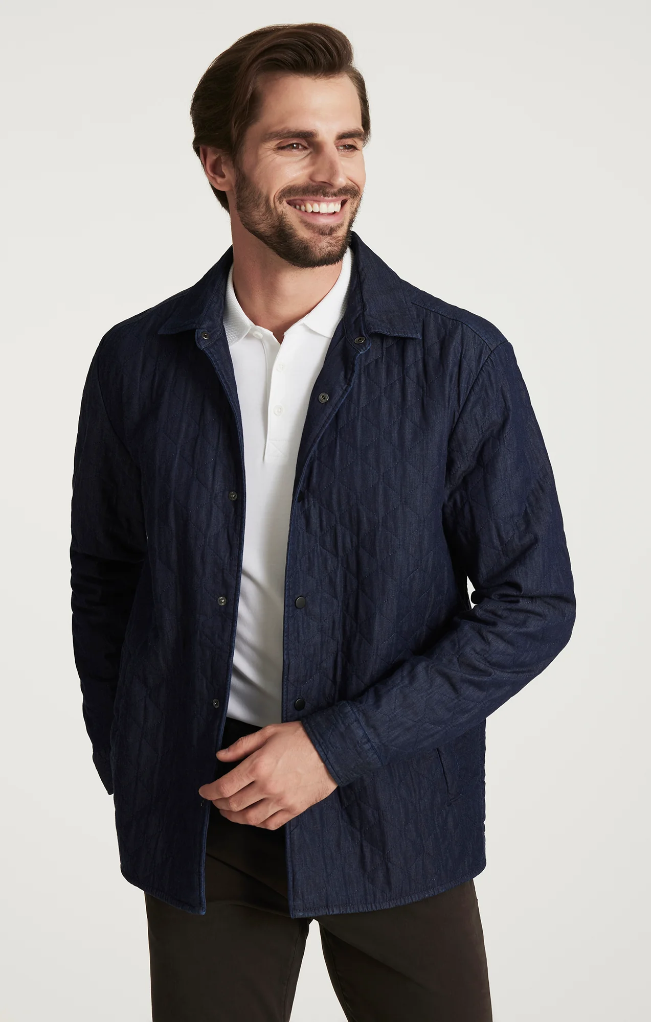 Denim Quilted Overshirt In Rinse - Image 2