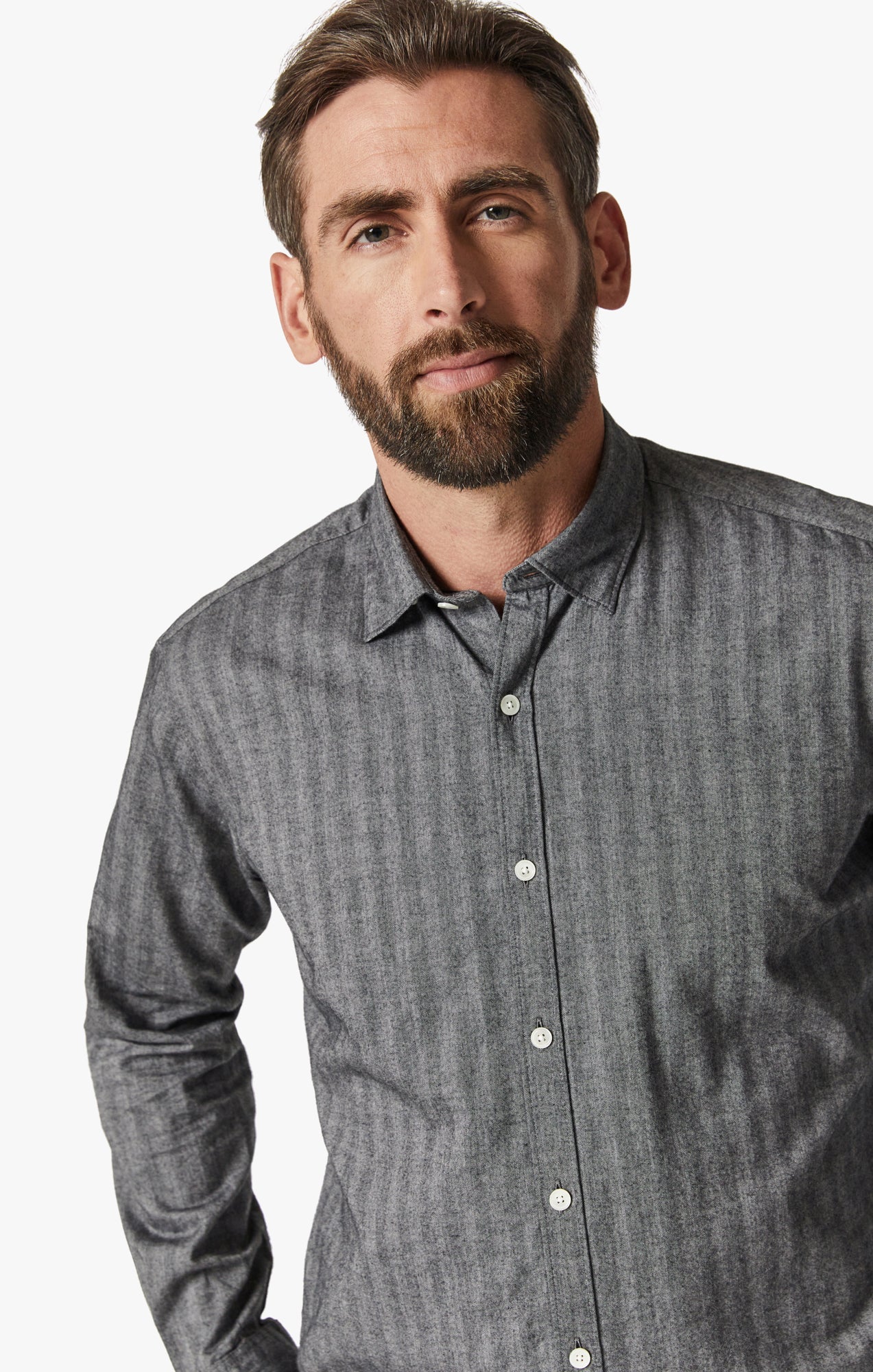 Herringbone Shirt In Anthracite Melange - Image 5