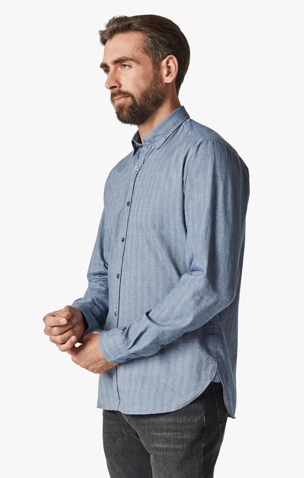 Herringbone Shirt In Blue - Image 2