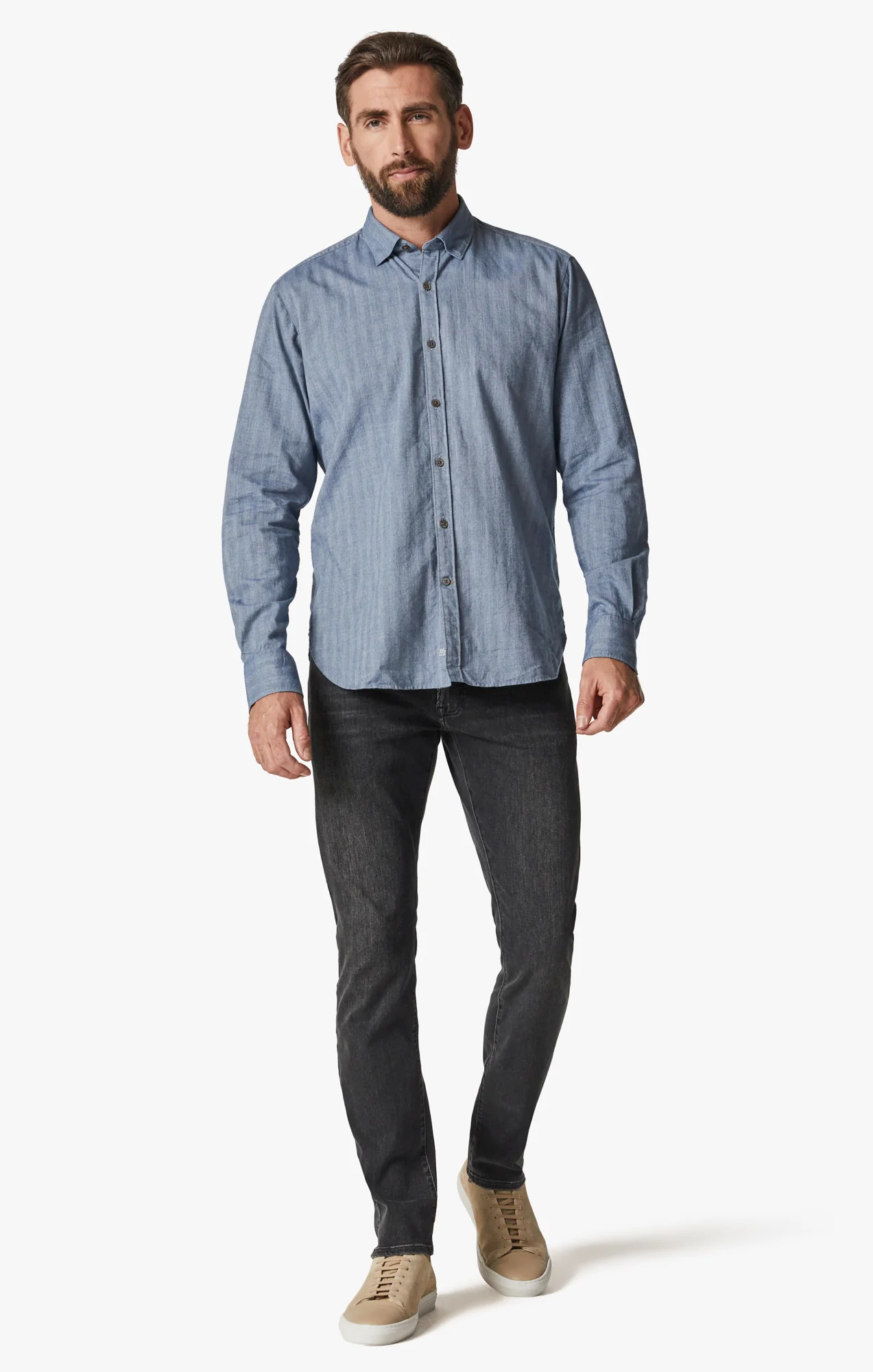 Herringbone Shirt In Blue - Image 4