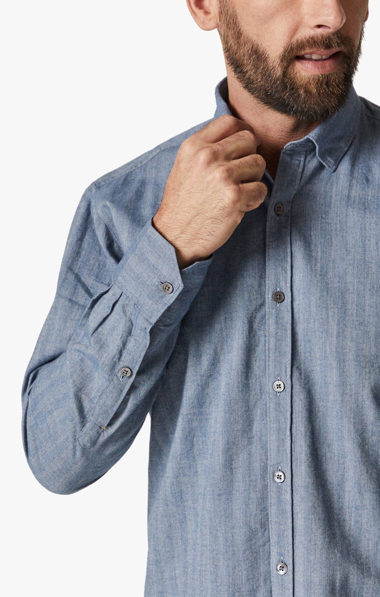 Herringbone Shirt In Blue - Image 7