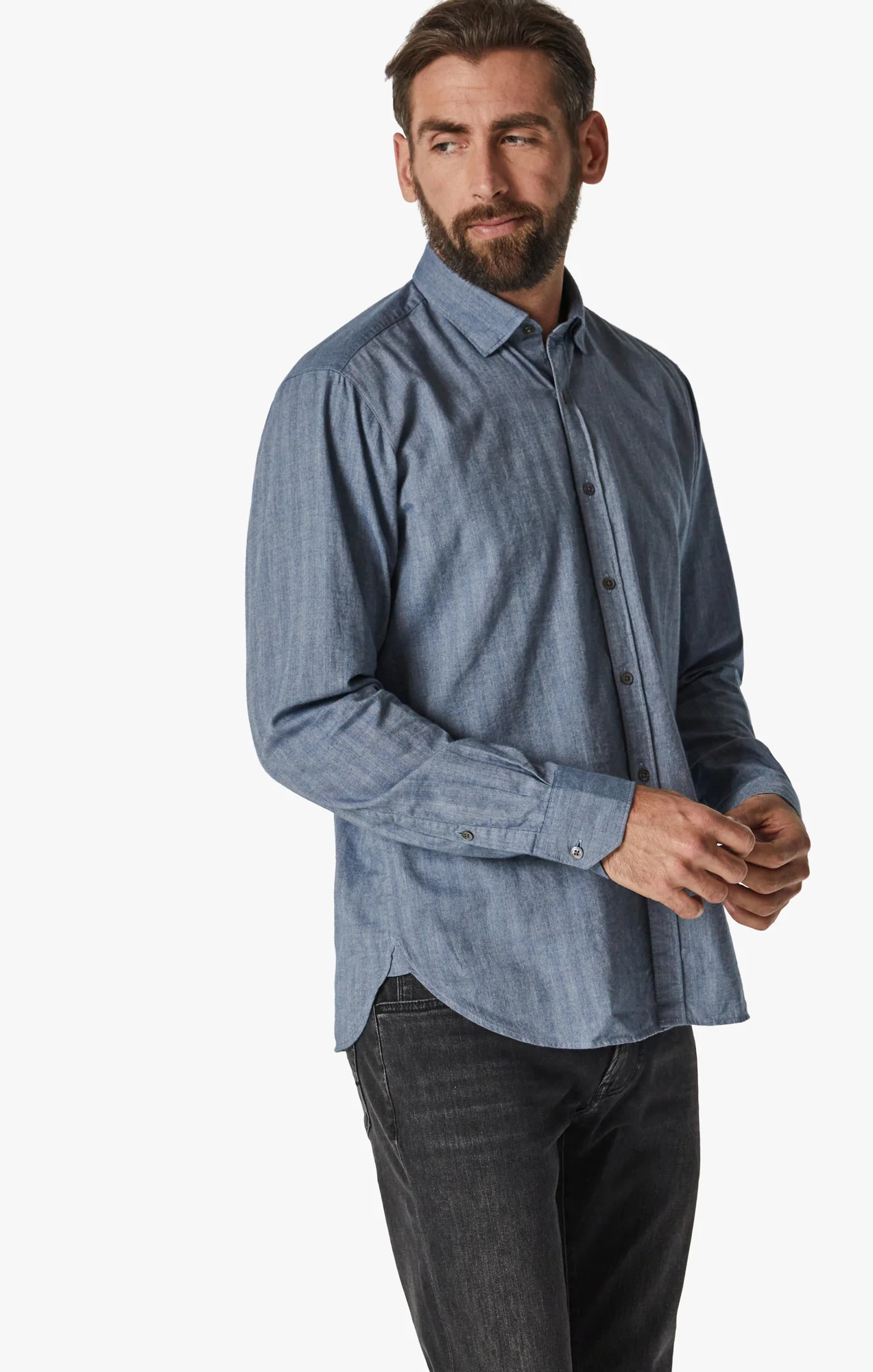Herringbone Shirt In Blue - Image 8