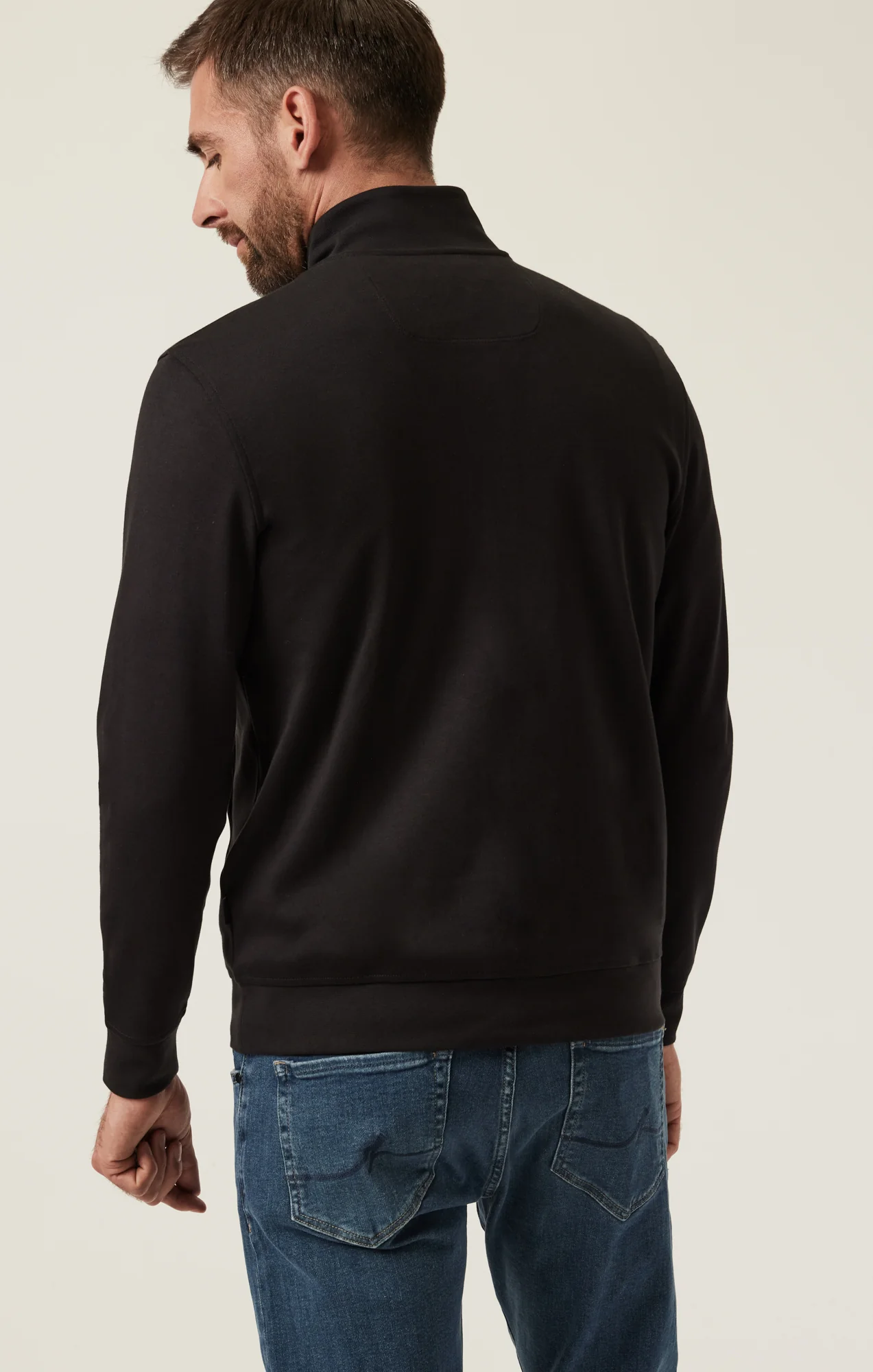 High Neck Zip-Up Sweatshirt In Black - Image 3