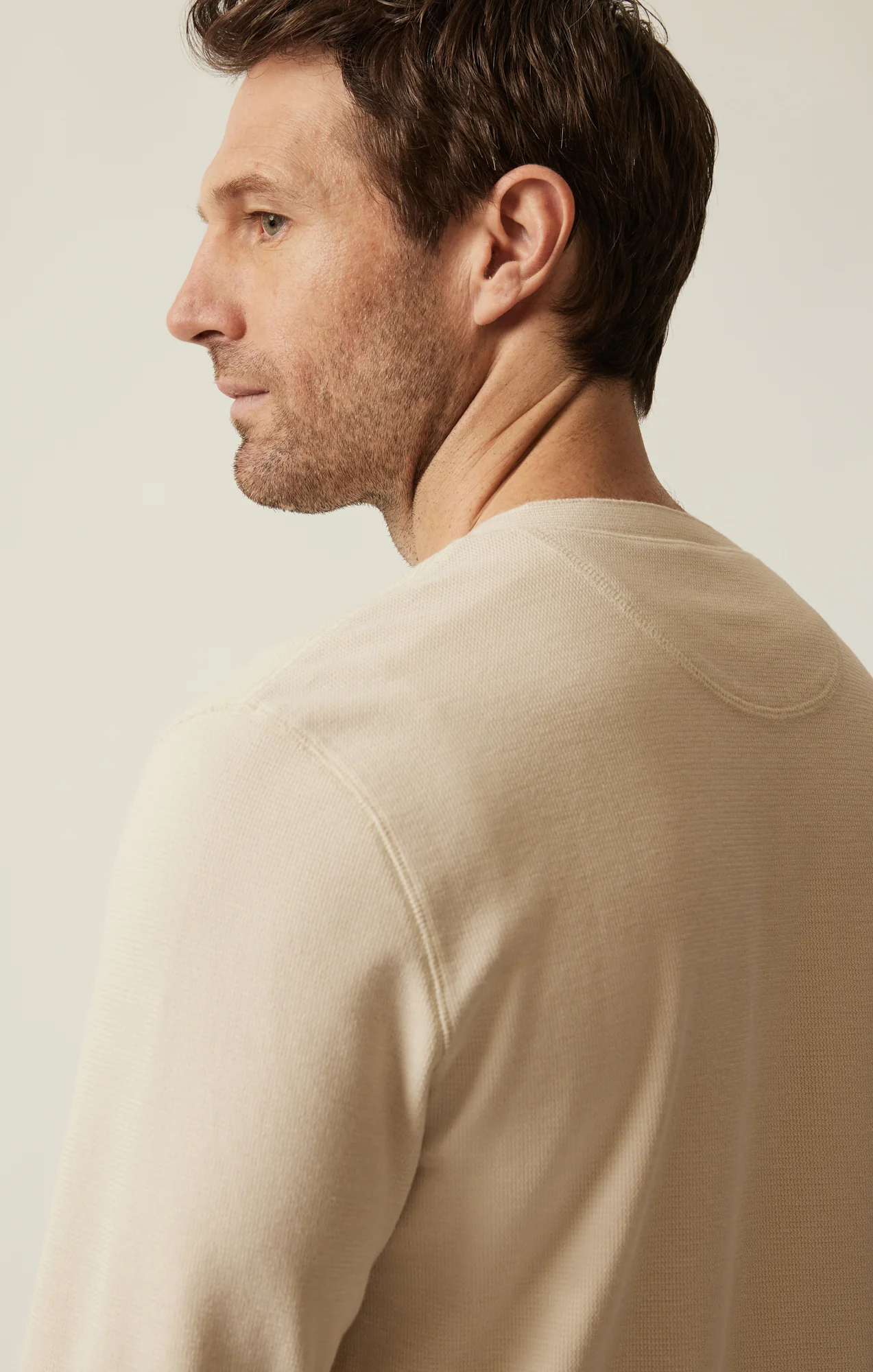 Long Sleeve Henley In Oatmeal - Image 4