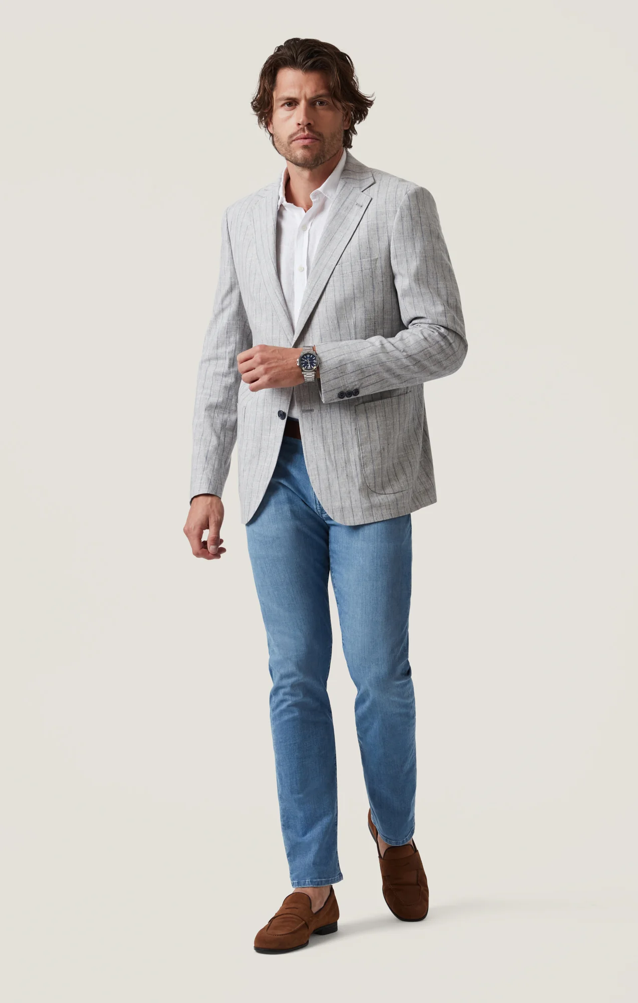 Matteo Checked Blazer in Grey Melange - Image 4