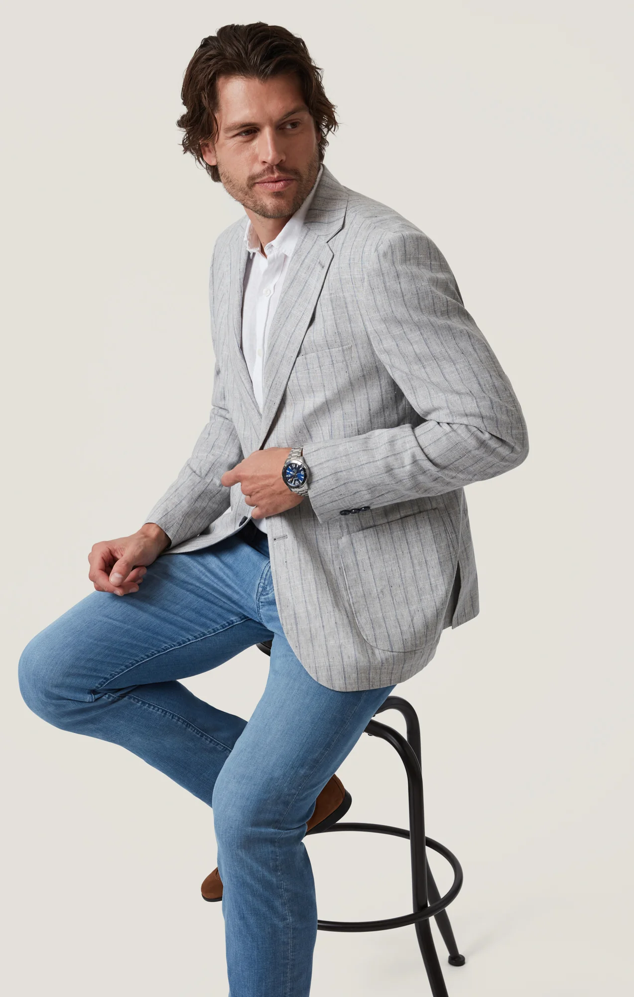 Matteo Checked Blazer in Grey Melange - Image 8