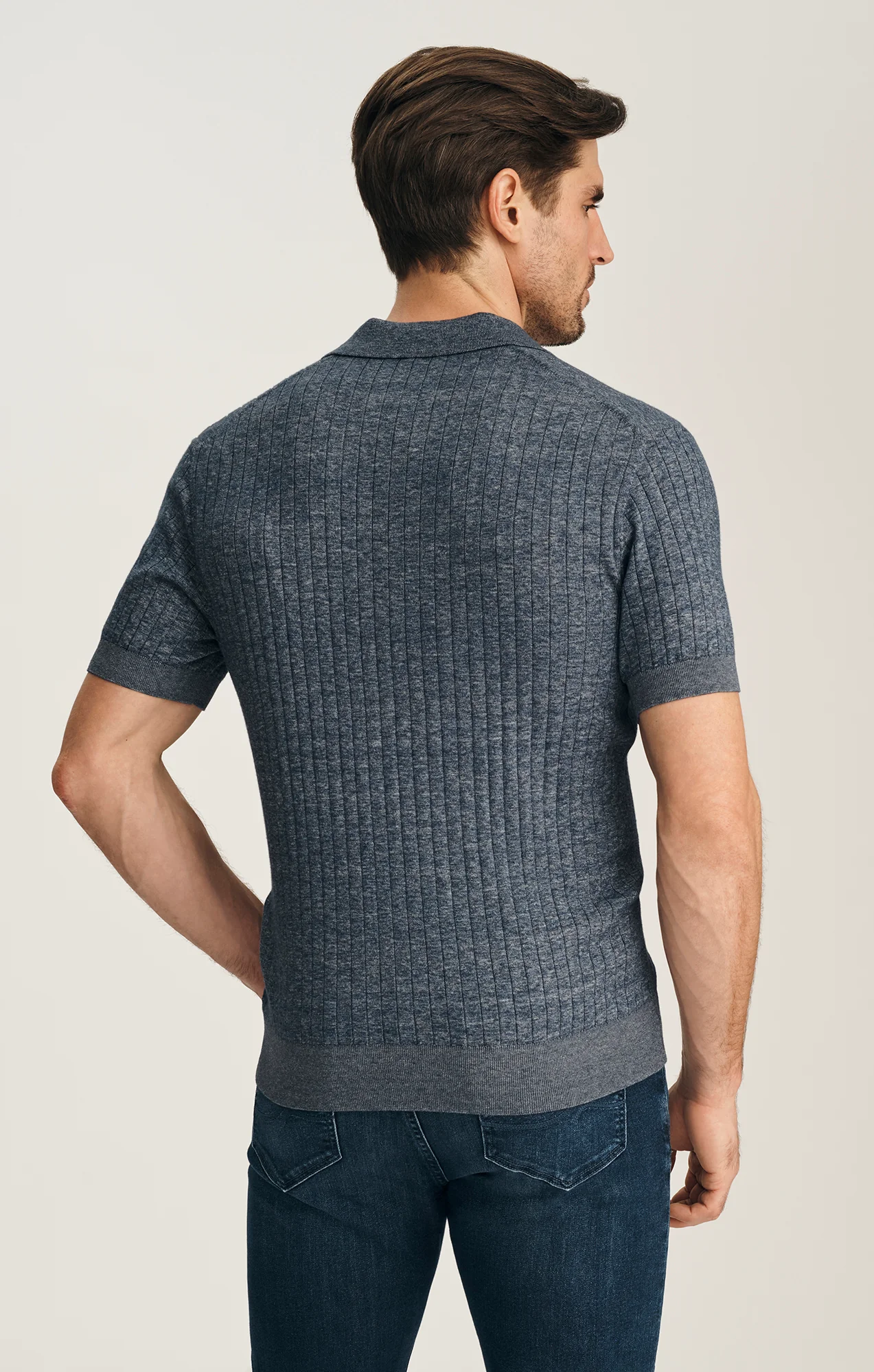 Melange Polo Sweater In Indigo - Image 3