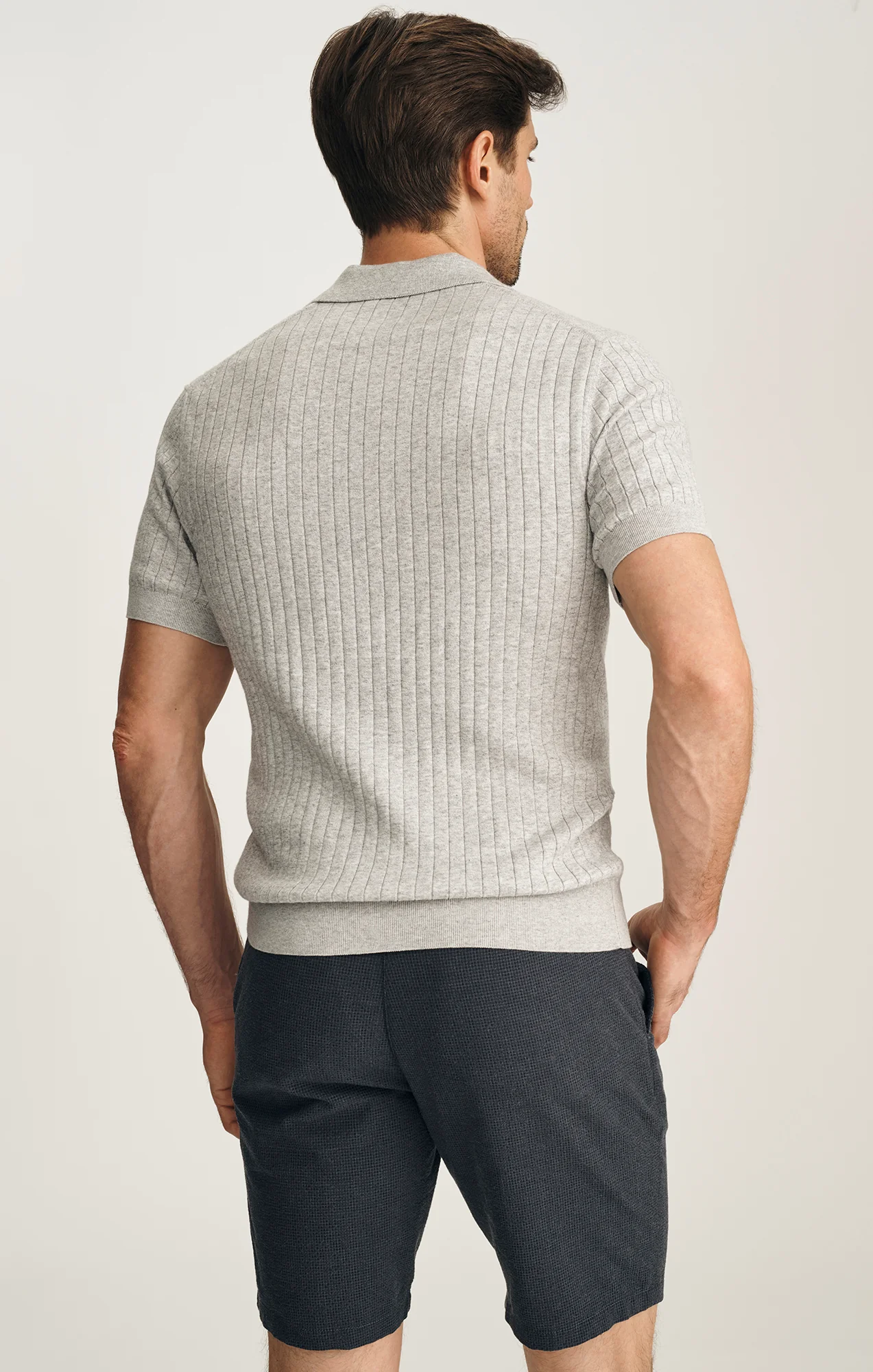 Melange Polo Sweater In Light Grey - Image 3