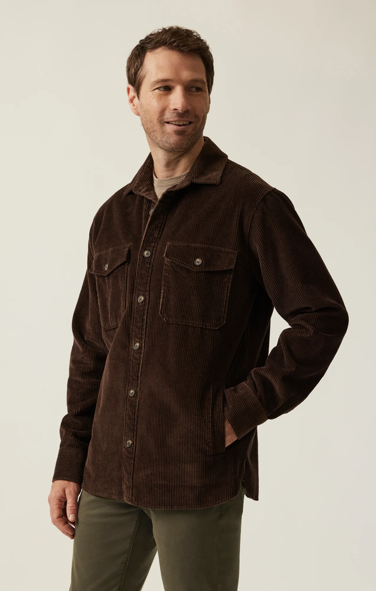 Corduroy Overshirt in Chocolate Brown - Image 3