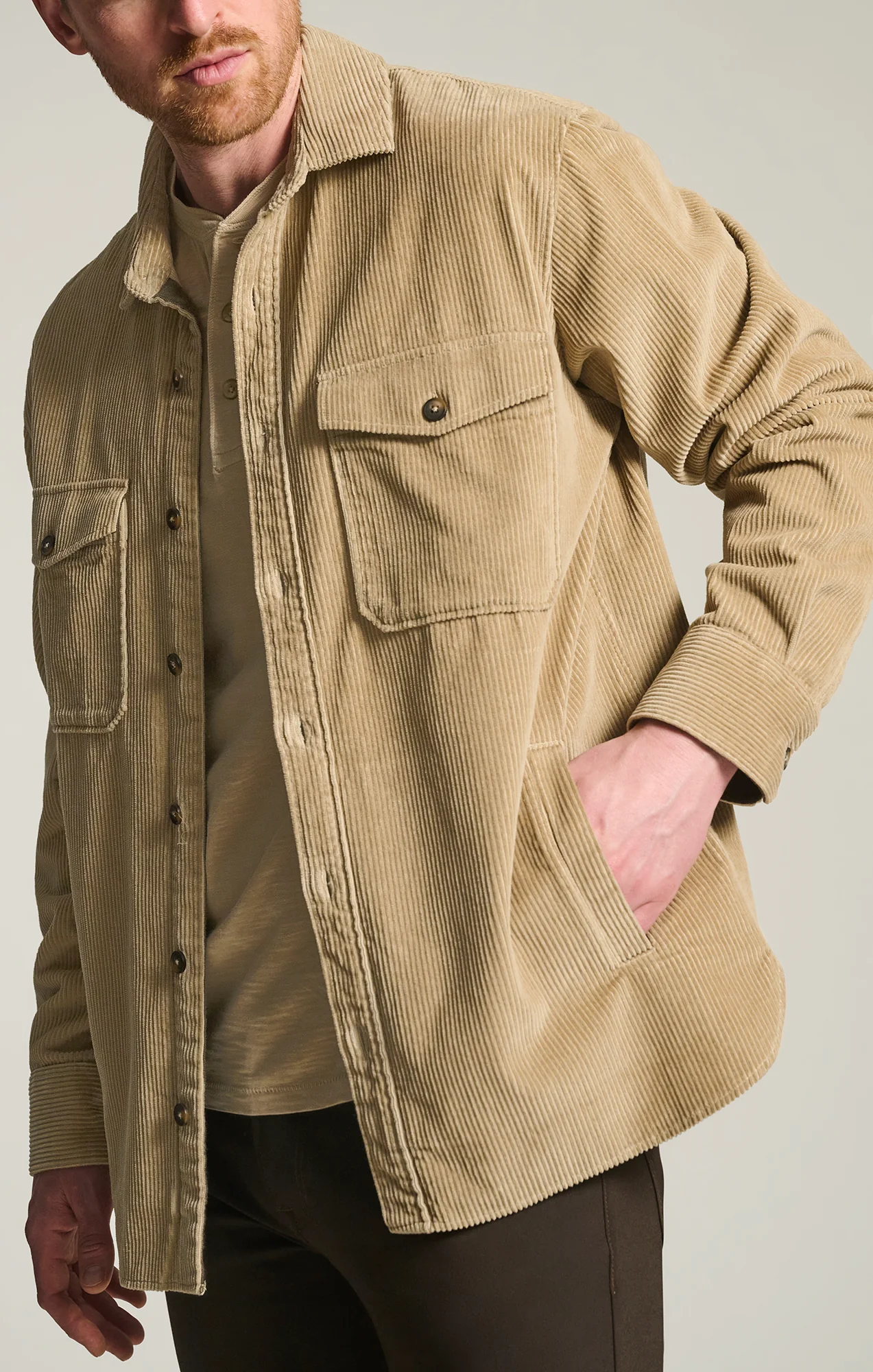 Corduroy Overshirt In Aluminum - Image 2