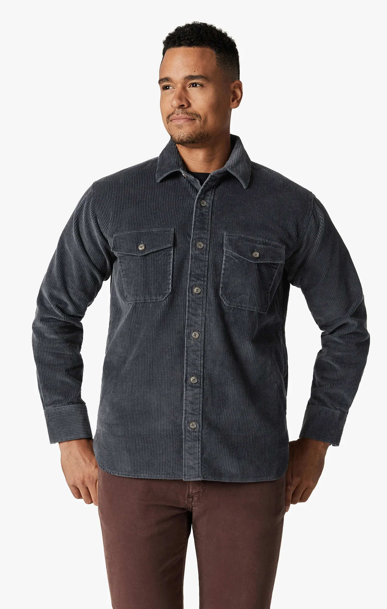 Corduroy Overshirt In Iron Gate - Image 2