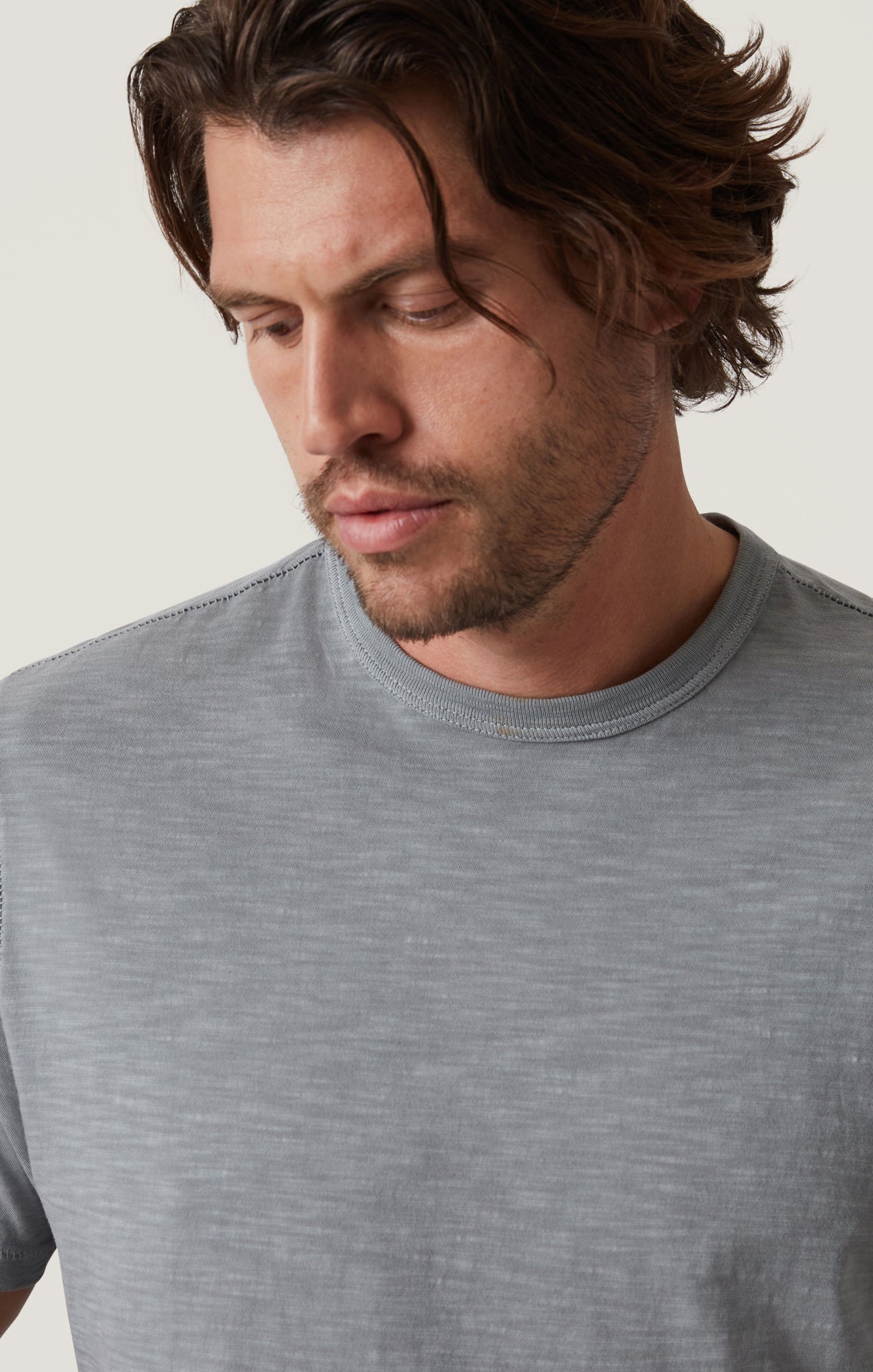 Slub Crew Neck T-Shirt in Monument Grey - Image 6