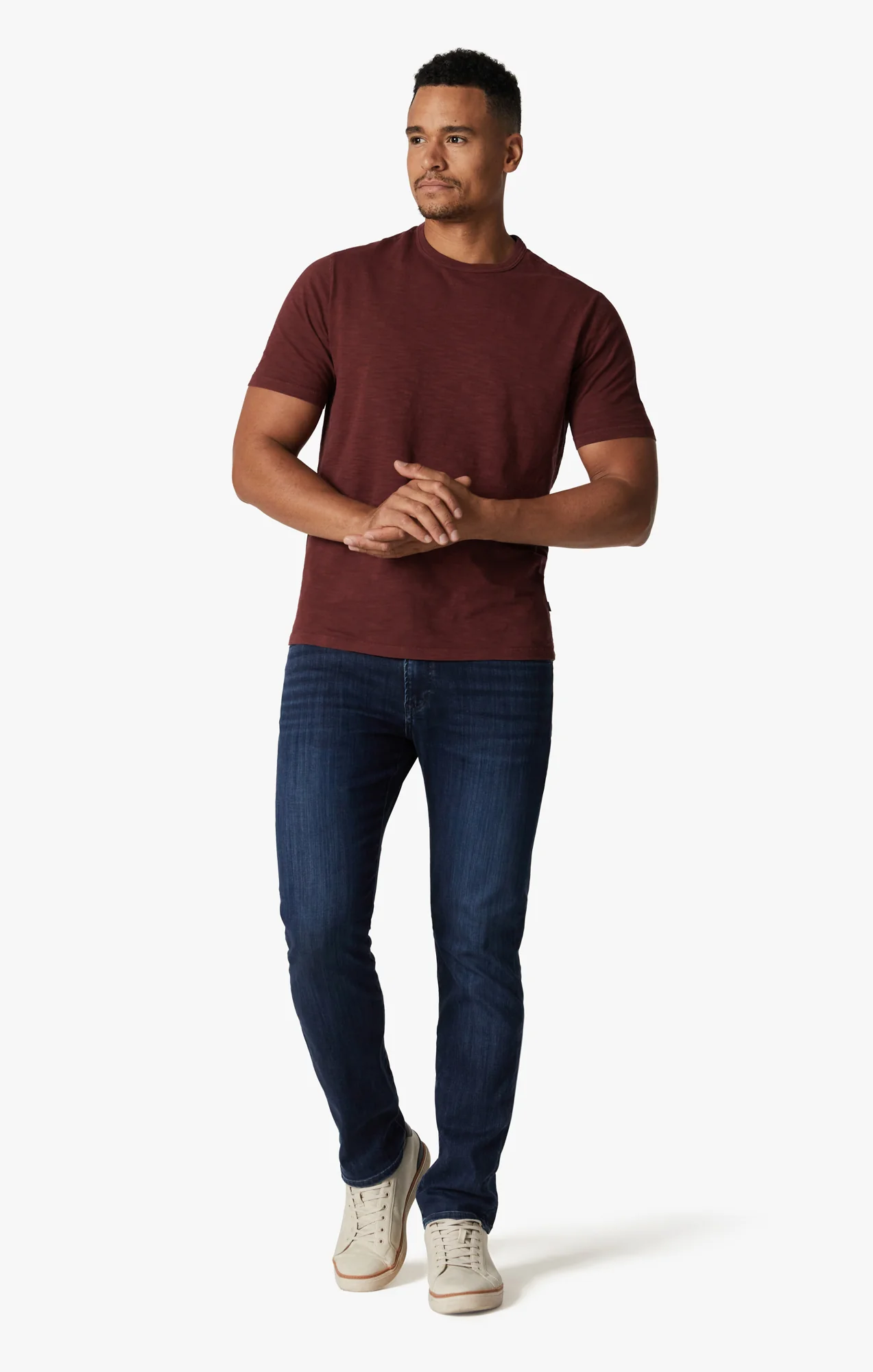 Slub Crew Neck T-Shirt In Port - Image 3