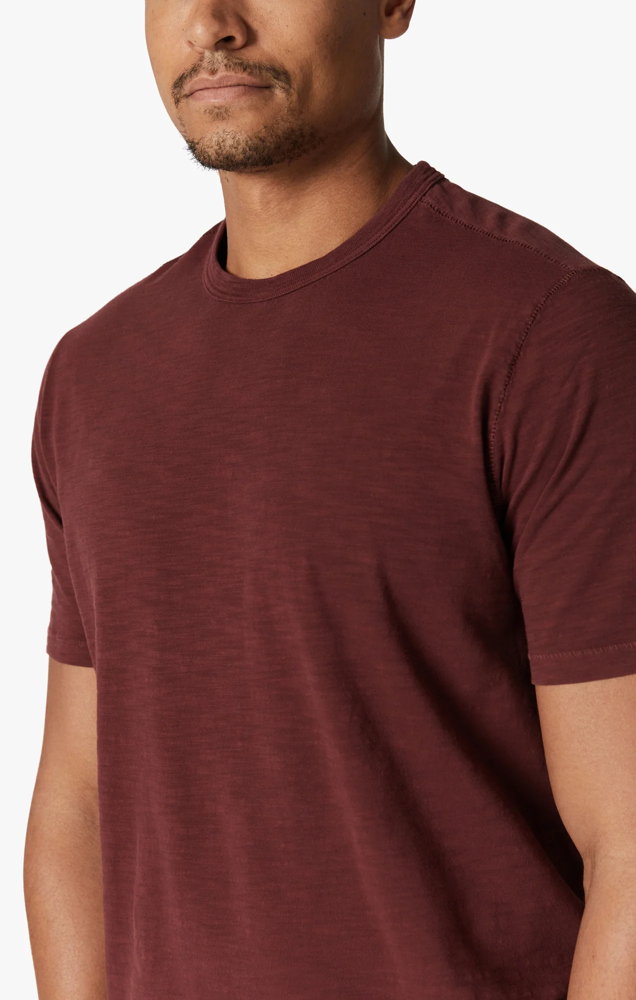 Slub Crew Neck T-Shirt In Port - Image 7