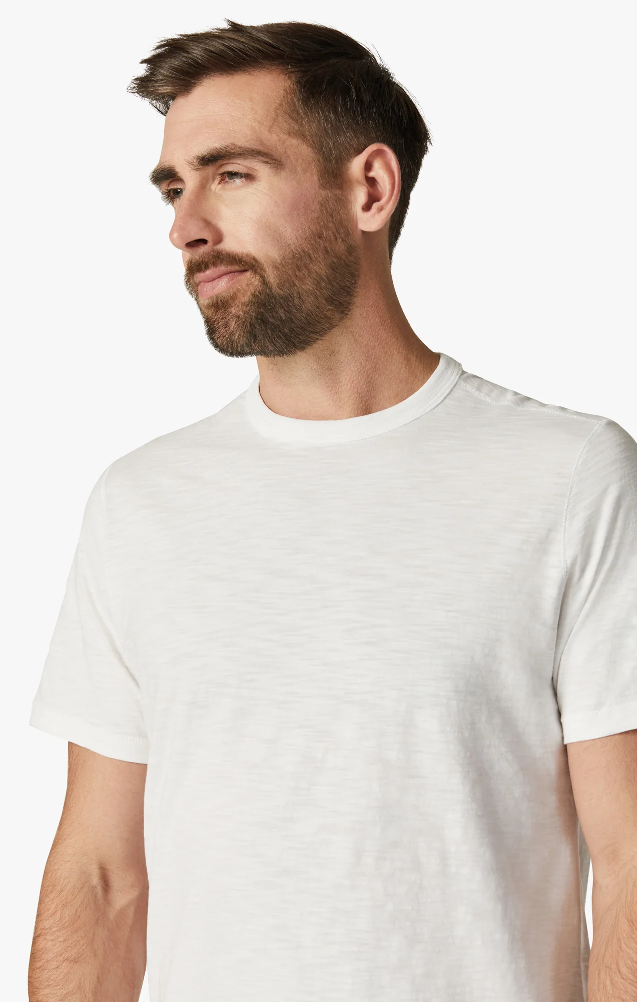 Slub Crew Neck T-Shirt in White - Image 3