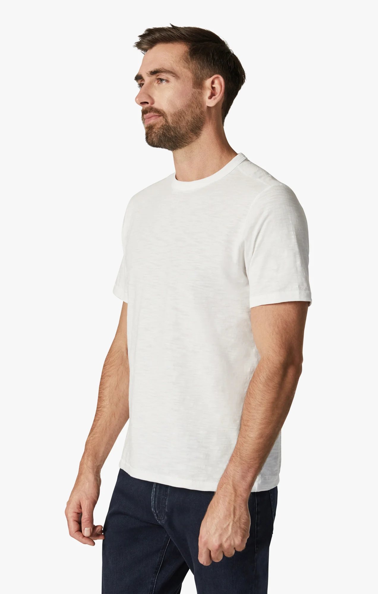 Slub Crew Neck T-Shirt in White - Image 6