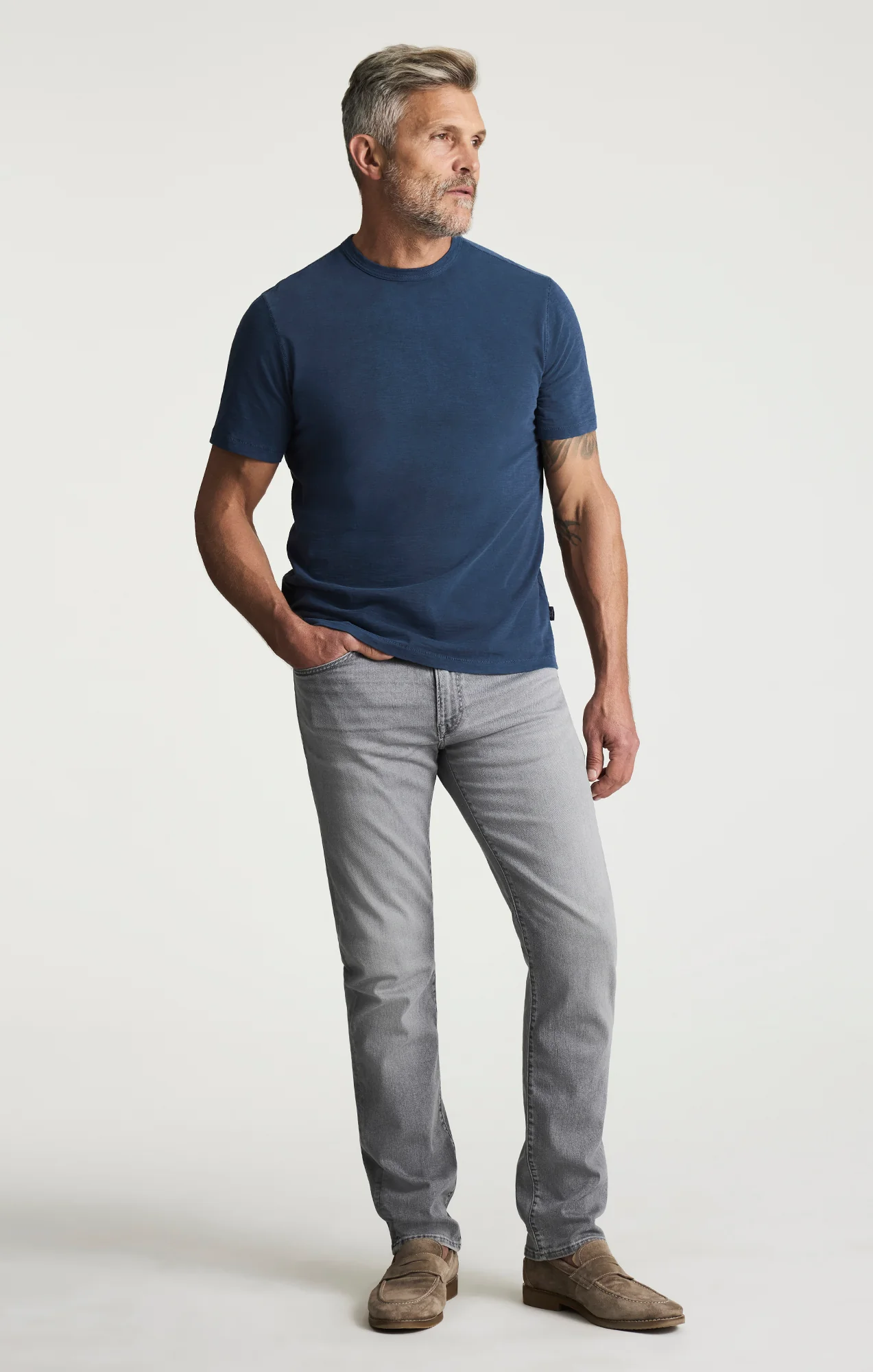 Slub Crew Neck T-shirt In Vintage Indigo - Image 4