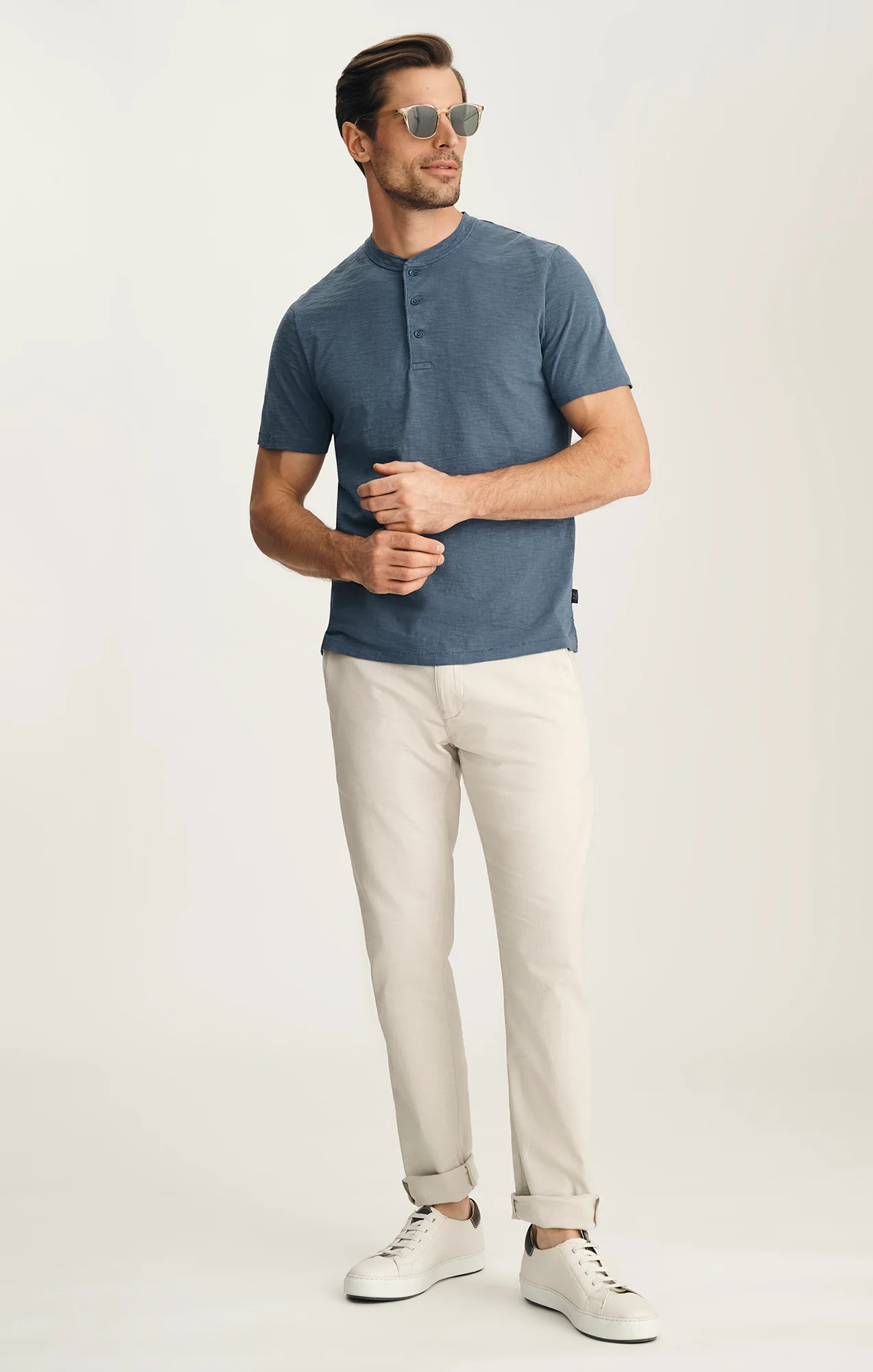 Slub Henley T-Shirt In Vintage Indigo - Image 5