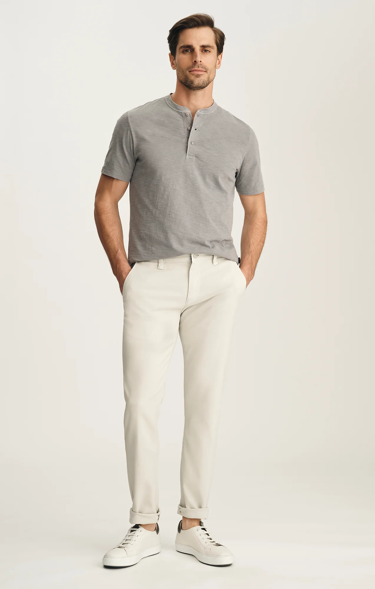 Slub Henley T-Shirt In Chiseled Stone - Image 5