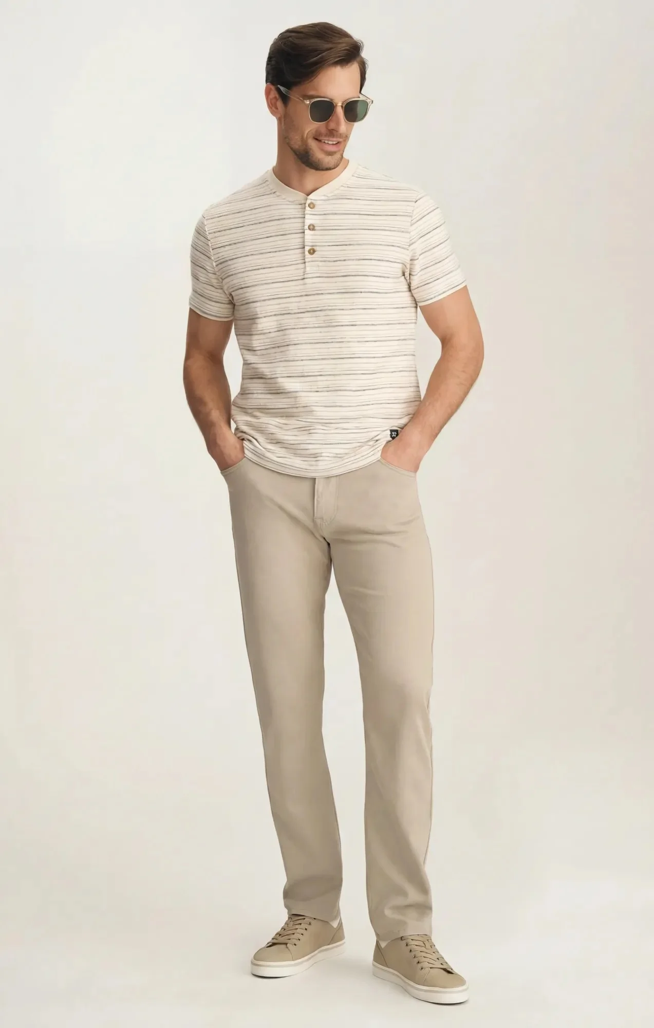 Striped Henley In Beige - Image 3