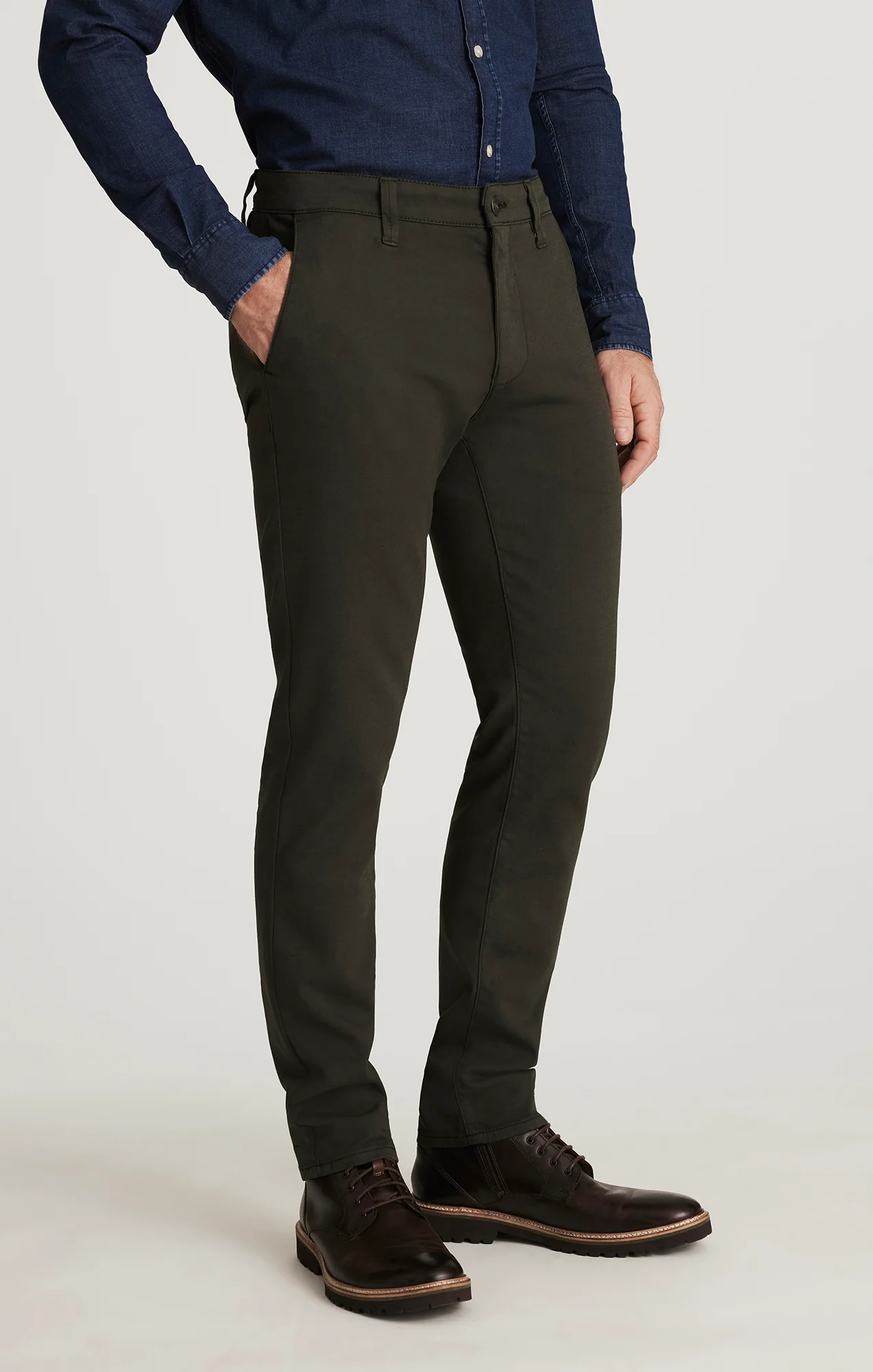 Verona Straight Leg Chino Pants In Dark Olive High Flyer - Image 2
